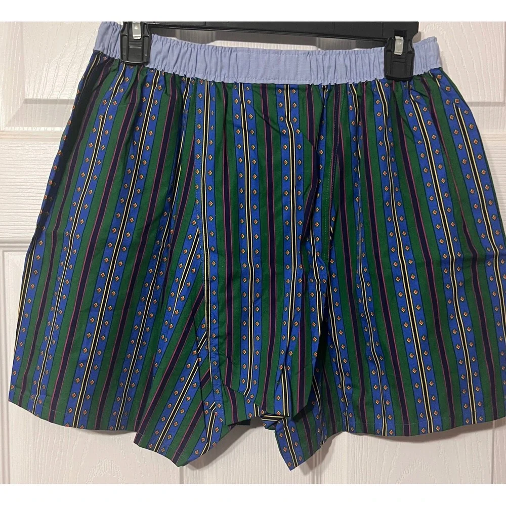 Tommy Hilfiger Mens Green Striped Patterned Cotton Boxer Shorts Medium NEW